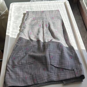 Gray Plaid Pants with Pink Accents